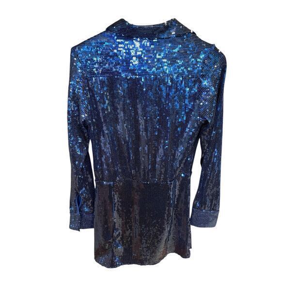 NWT Free People Sophie Sequin Mini Dress Navy Blue Longsleeve Button Up Dress‎ S - Picture 6 of 16